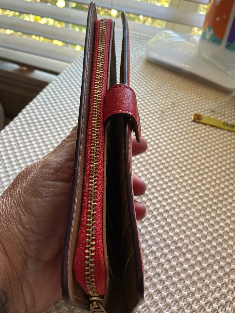 Coach Red Leather Continental Wallet with Gold Logo